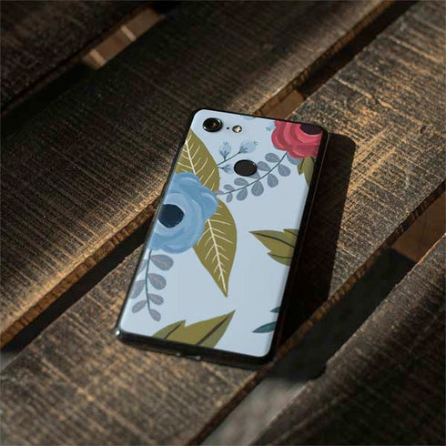 Blue Fall Flowers Google Pixel 3 XL Skin